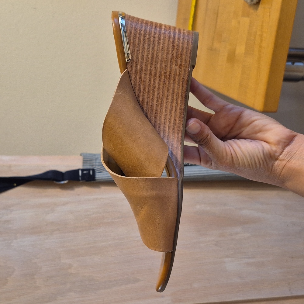 Franco Sarto Light Brown Leather Thick Strap Wedges - Picture 7 of 11